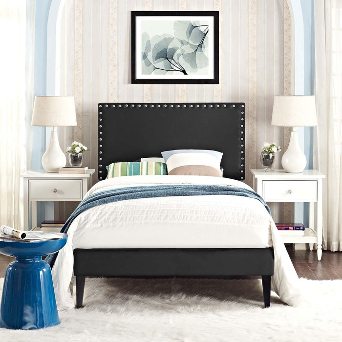 Macie Twin Vinyl Platform Bed with Squared Tapered Legs