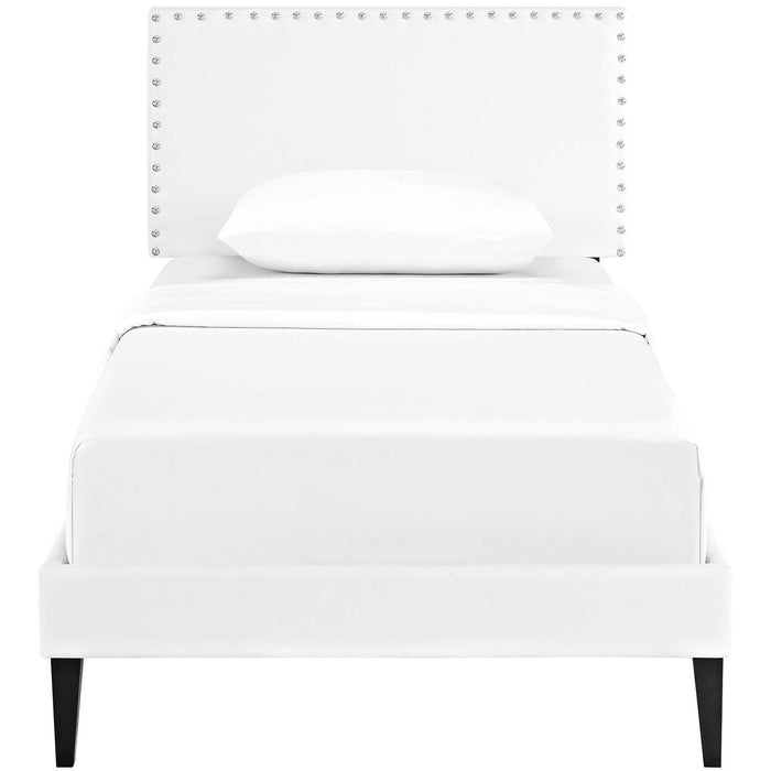 Macie Twin Vinyl Platform Bed with Squared Tapered Legs