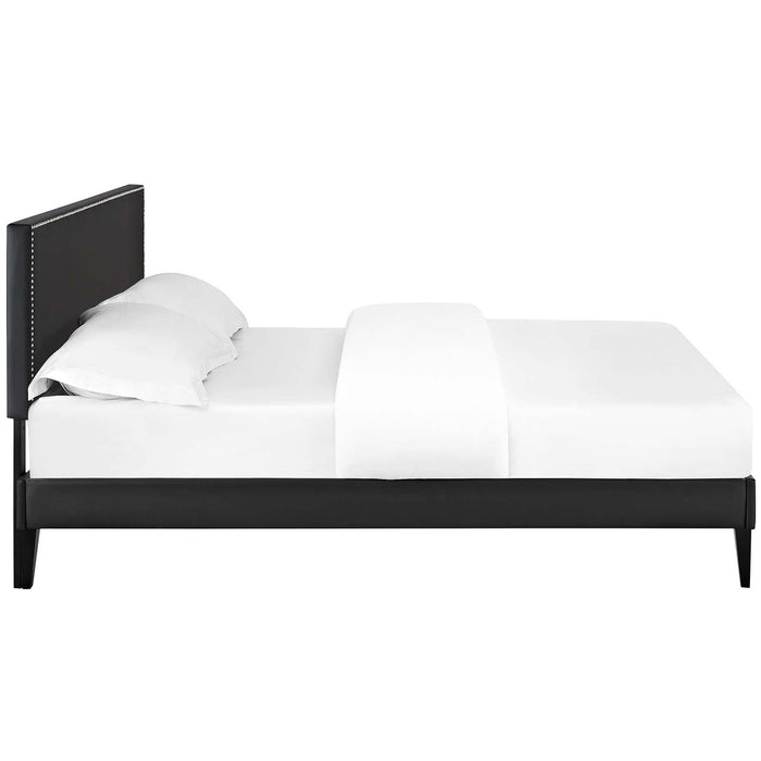 Macie King Vinyl Platform Bed with Squared Tapered Legs