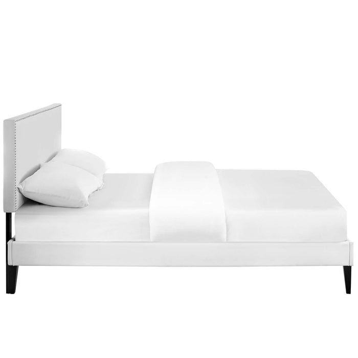 Macie Full Vinyl Platform Bed with Squared Tapered Legs