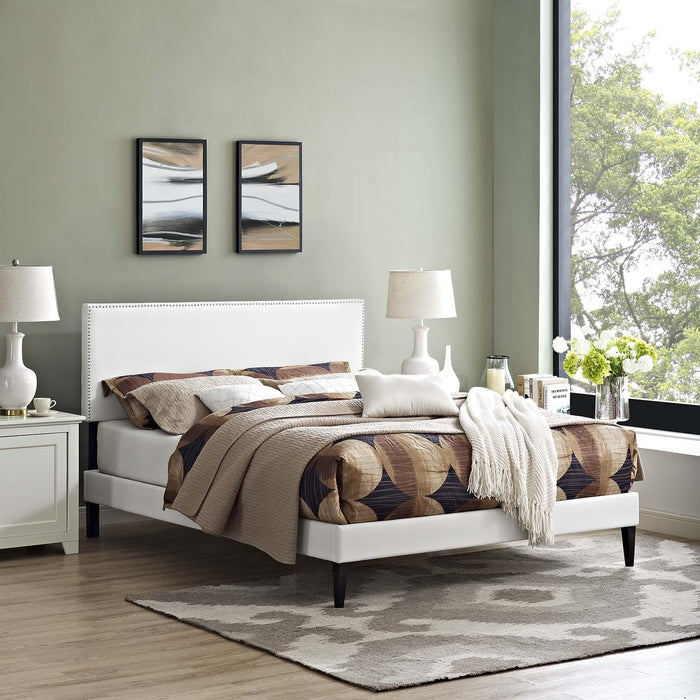 Macie Full Vinyl Platform Bed with Squared Tapered Legs