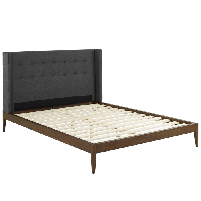 Hadley Queen Wingback Upholstered Polyester Fabric Platform Bed