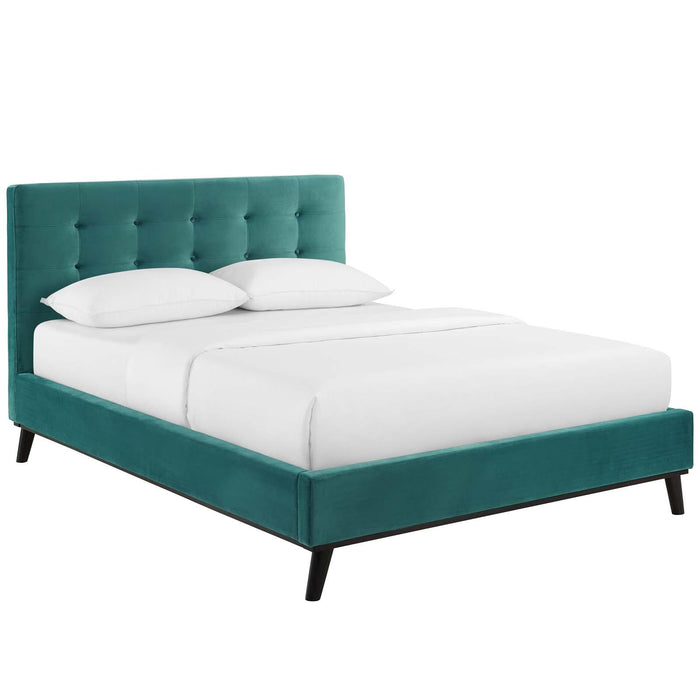 McKenzie Queen Biscuit Tufted Performance Velvet Platform Bed