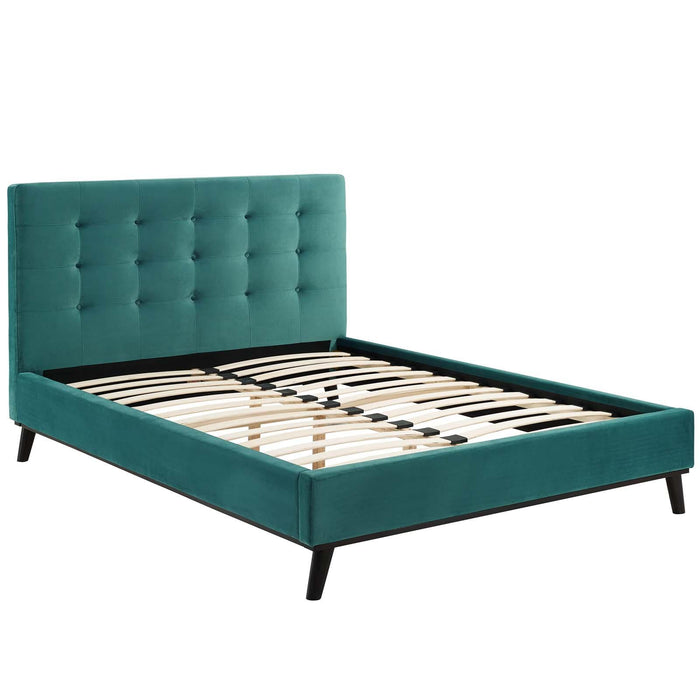 McKenzie Queen Biscuit Tufted Performance Velvet Platform Bed