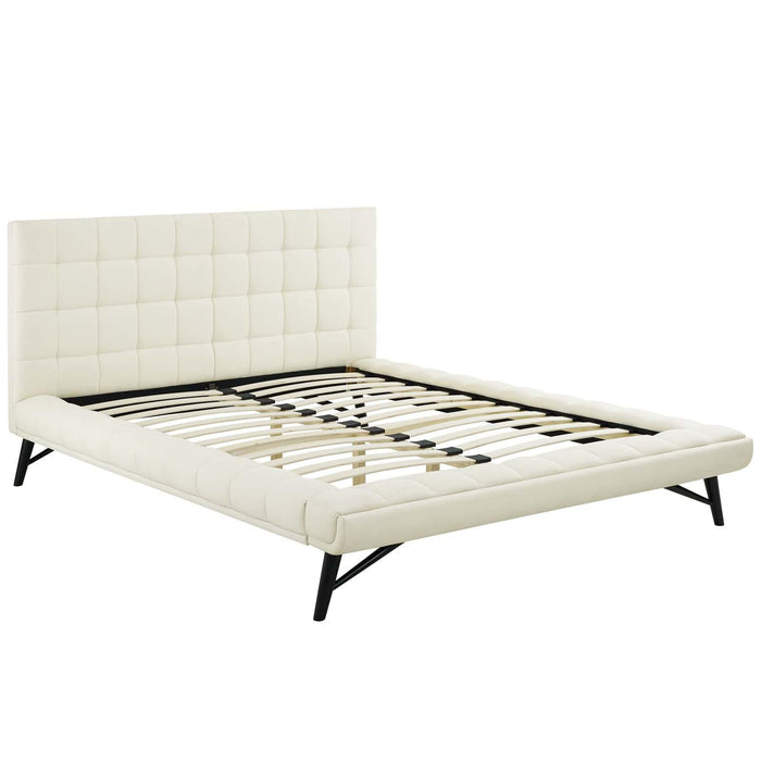 Julia Queen Biscuit Tufted Upholstered Fabric Platform Bed