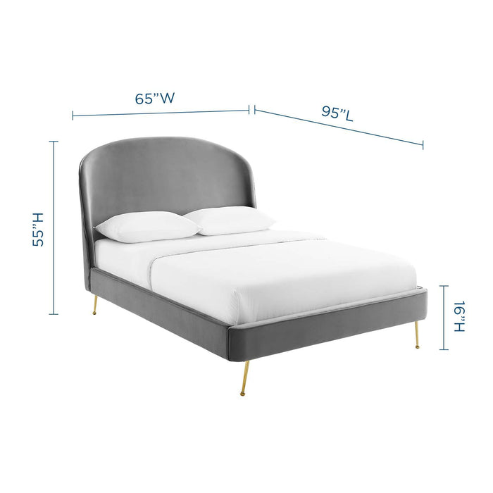 Mira Upholstered Performance Velvet Queen Platform Bed