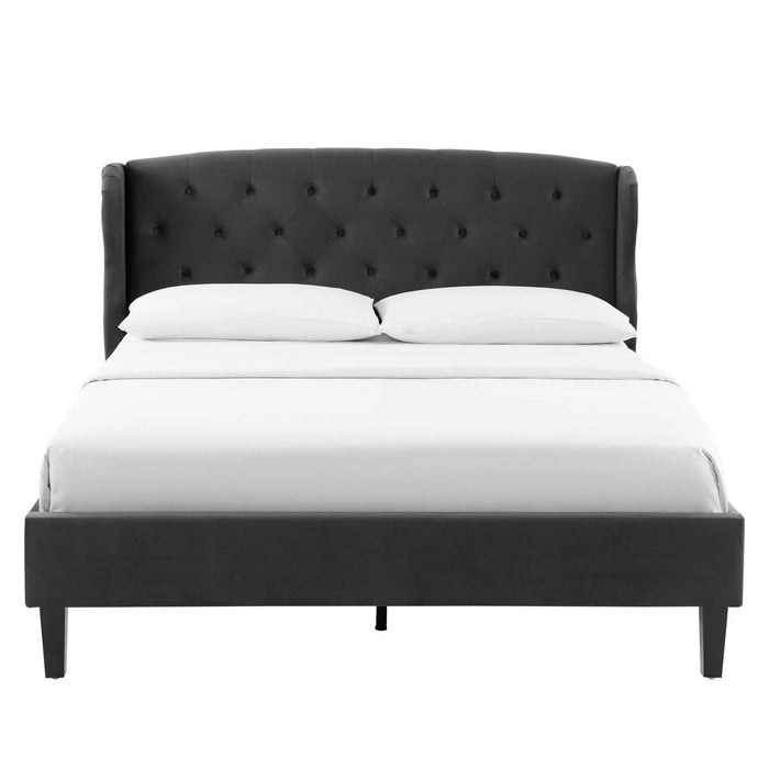 Penelope Tufted Wingback Queen Performance Velvet Platform Bed