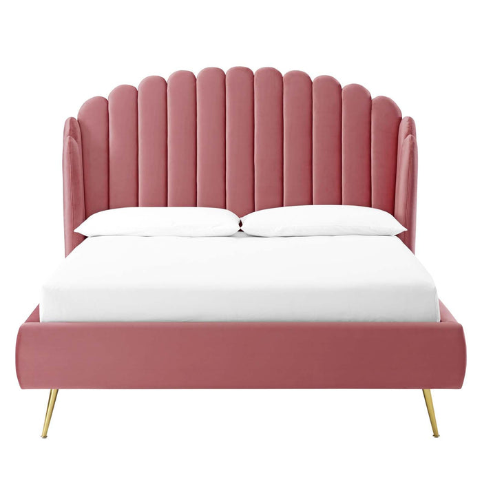 Lana Queen Performance Velvet Wingback Platform Bed