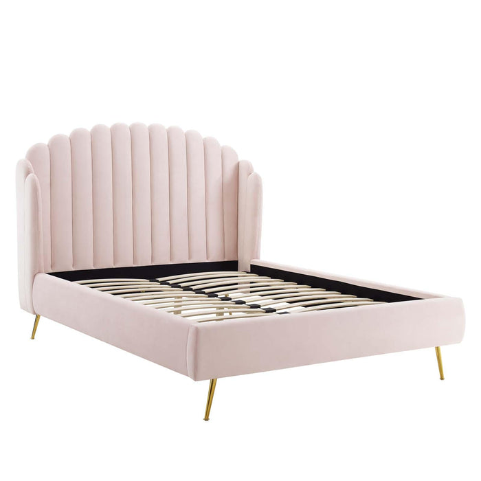 Lana Queen Performance Velvet Wingback Platform Bed