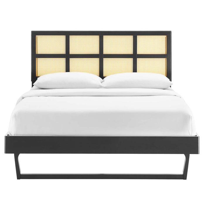 Sidney Cane and Wood King Platform Bed With Angular Legs