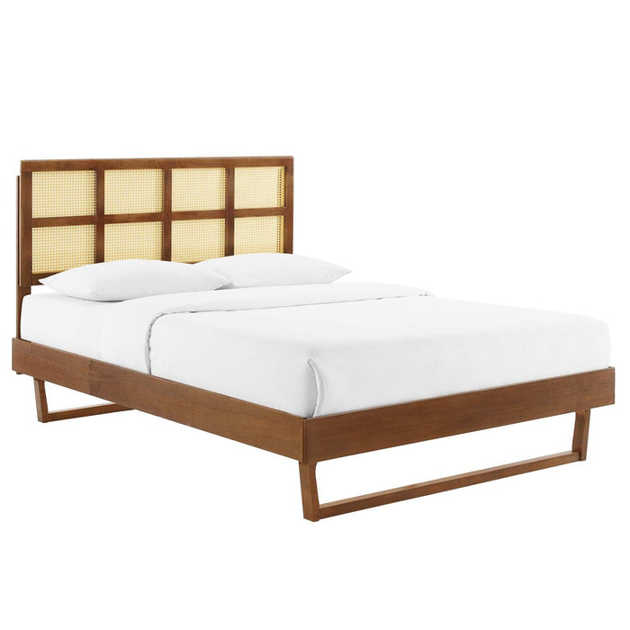 Sidney Cane and Wood King Platform Bed With Angular Legs