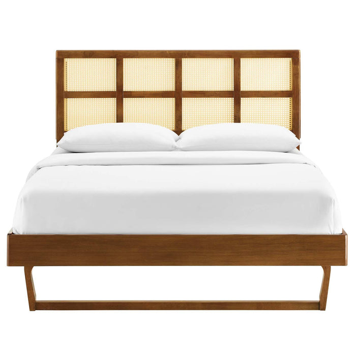 Sidney Cane and Wood Full Platform Bed With Angular Legs