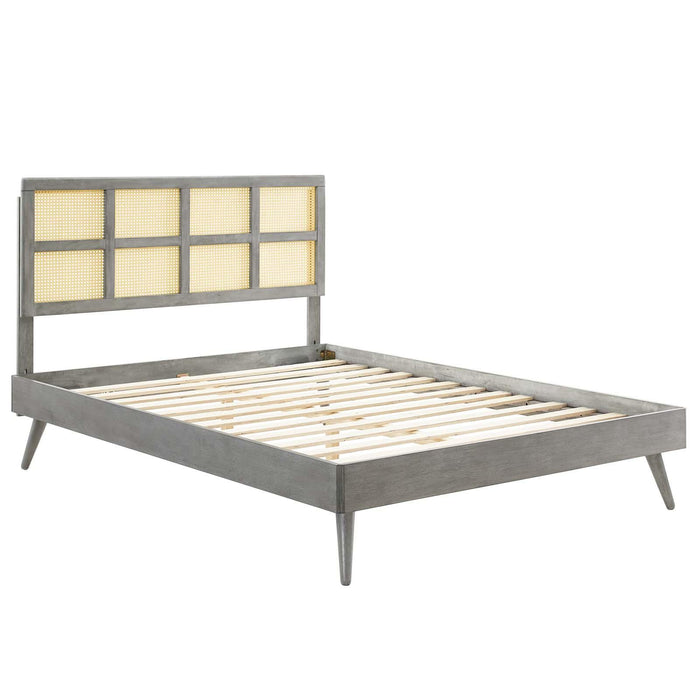 Sidney Cane and Wood King Platform Bed With Splayed Legs