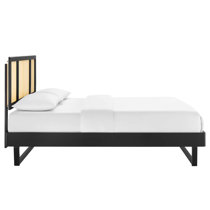 Kelsea Cane and Wood Queen Platform Bed With Angular Legs