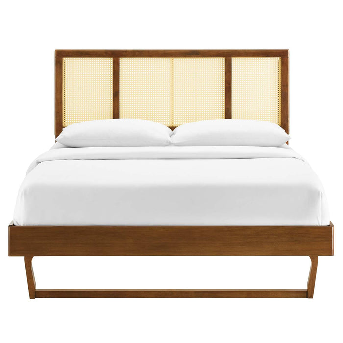 Kelsea Cane and Wood Full Platform Bed With Angular Legs