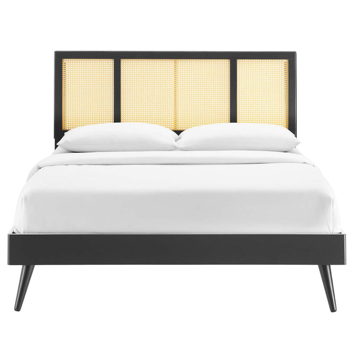 Kelsea Cane and Wood Queen Platform Bed With Splayed Legs