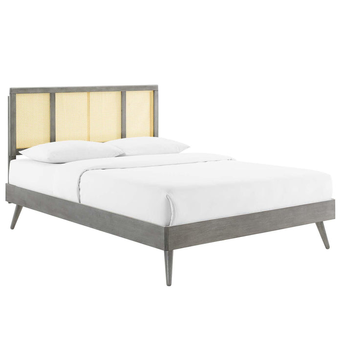 Kelsea Cane and Wood Full Platform Bed With Splayed Legs