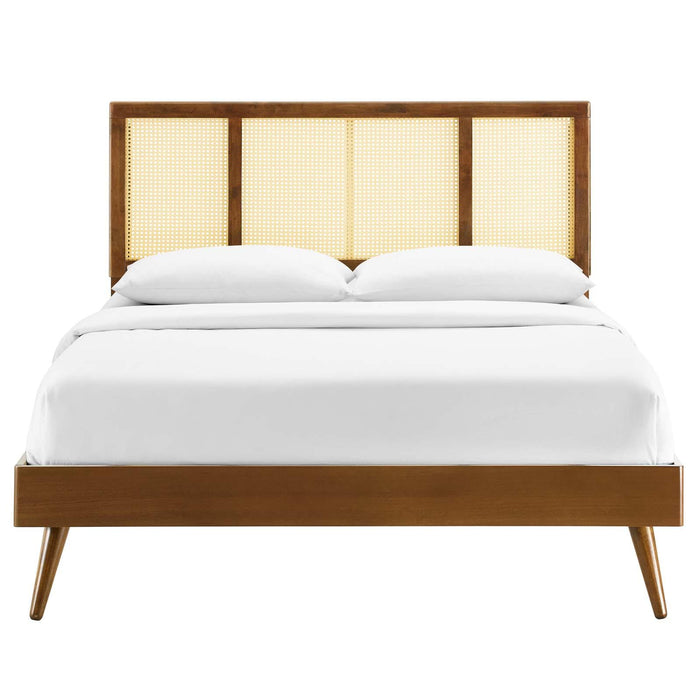 Kelsea Cane and Wood Queen Platform Bed With Splayed Legs