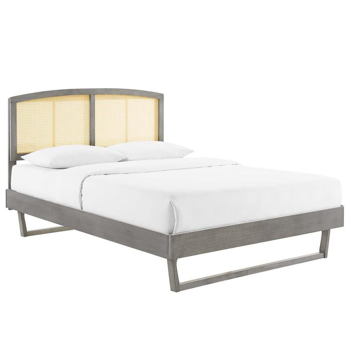 Sierra Cane and Wood Full Platform Bed With Angular Legs