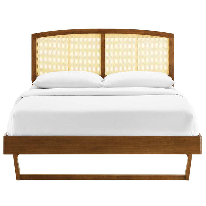 Sierra Cane and Wood Queen Platform Bed With Angular Legs