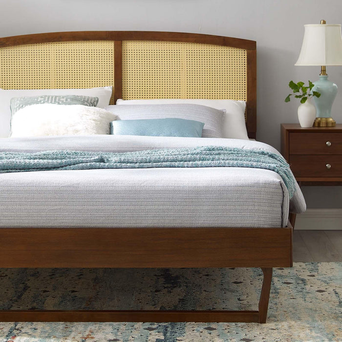 Sierra Cane and Wood Full Platform Bed With Angular Legs