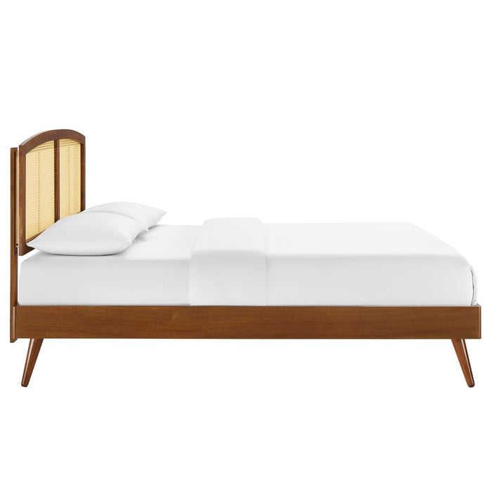 Sierra Cane and Wood Full Platform Bed With Splayed Legs