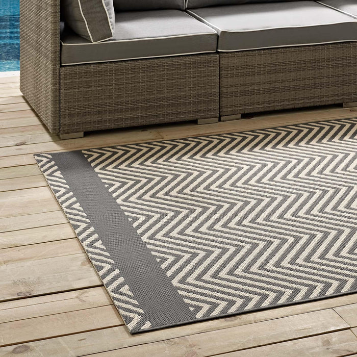 Optica Chevron With End Borders 8x10 Indoor and Outdoor Area Rug