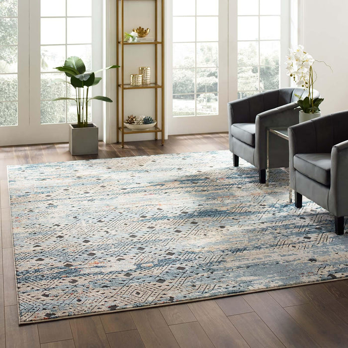 Tribute Eisley Rustic Distressed Transitional Diamond Lattice 8x10 Area Rug