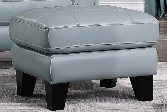 Spivey Top Grain Leather Ottoman AQUA 100% LEATHER