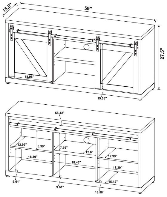 Brockton 59-inch 3-shelf Sliding Doors TV Console WEATHERED OAK