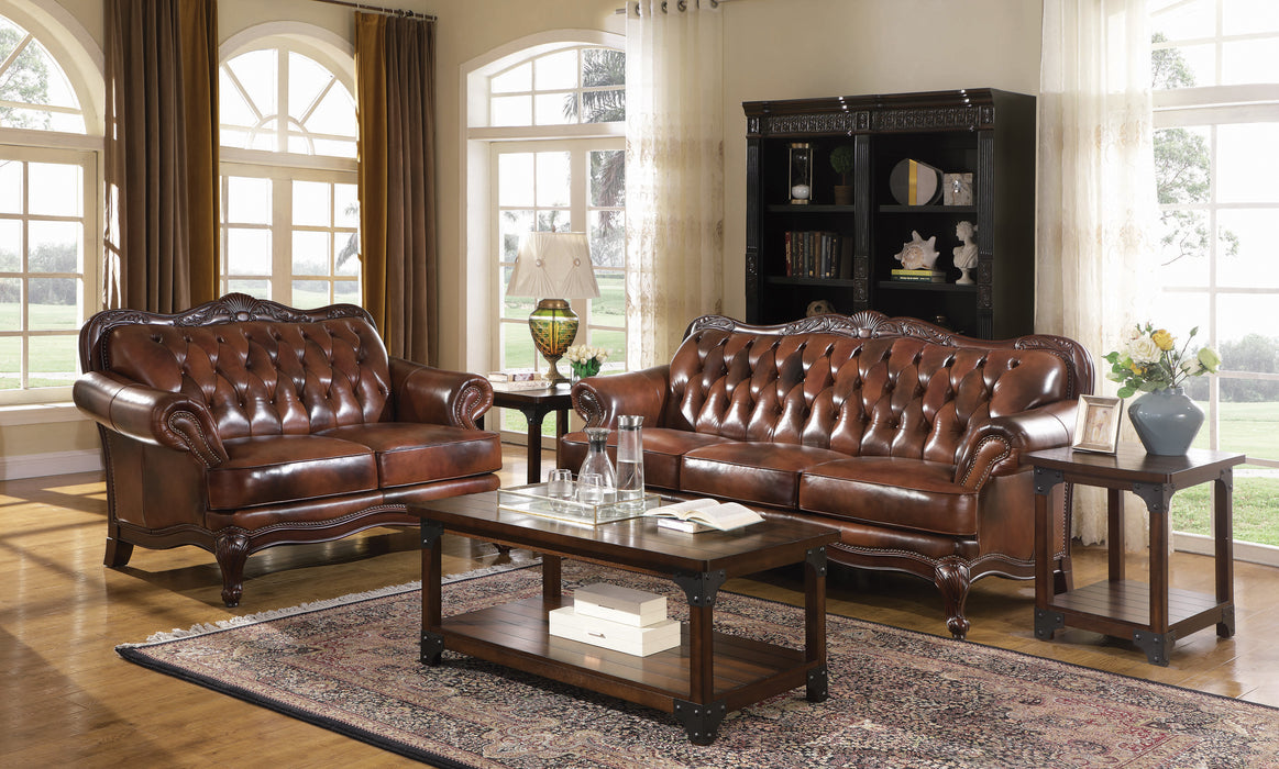 Victoria Top Grain Leather Tufted Sofa BROWN ONLY