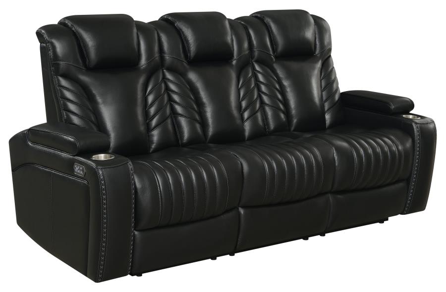 Bismark Top Grain Leather Power Sofa BLACK