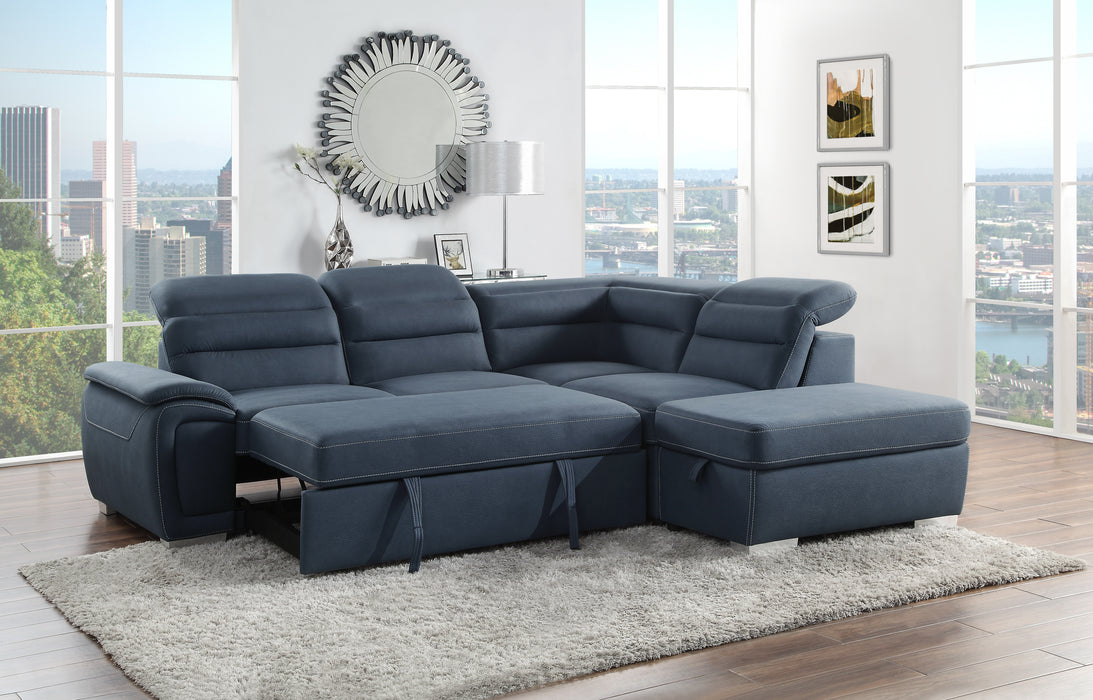 Platina Sectional W/Sleeper & Storage BLUE