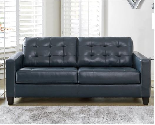 Altonbury Top Grain Leather Sofa Bed W/Memory Foam Mattress BLUE