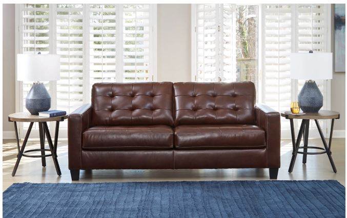 Altonbury Top Grain Leather Sofa Bed W/Memory Foam Mattress BROWN