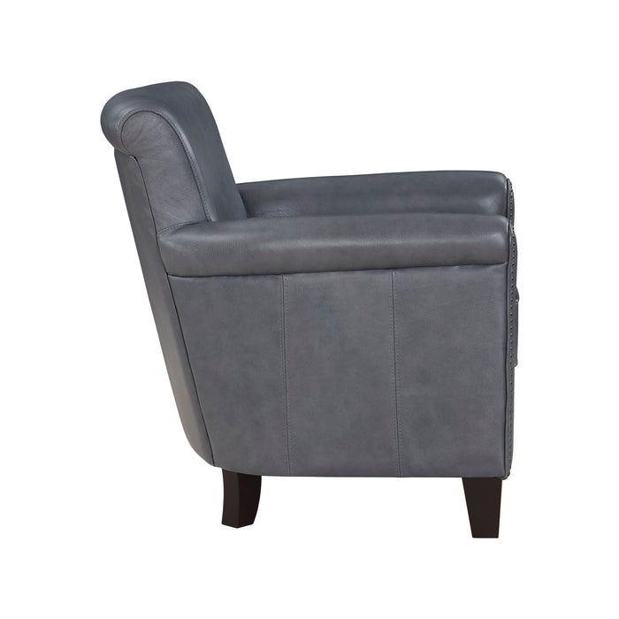 Braintree Top Grain Leather Accent Chair BLUE-GREY %100 LEATHER