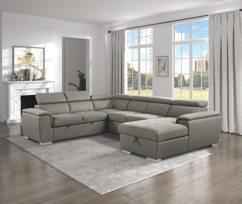 Berel Sectional W/ Sleeper & Storage BROWN