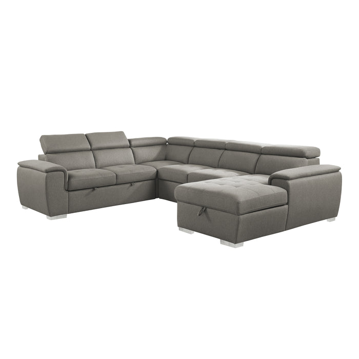 Berel Sectional W/ Sleeper & Storage BROWN