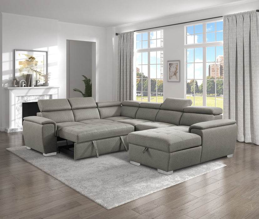 Berel Sectional W/ Sleeper & Storage BROWN