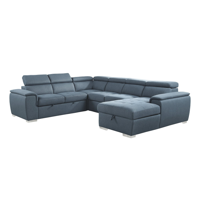 Berel Sectional W/ Sleeper & Storage BLUE