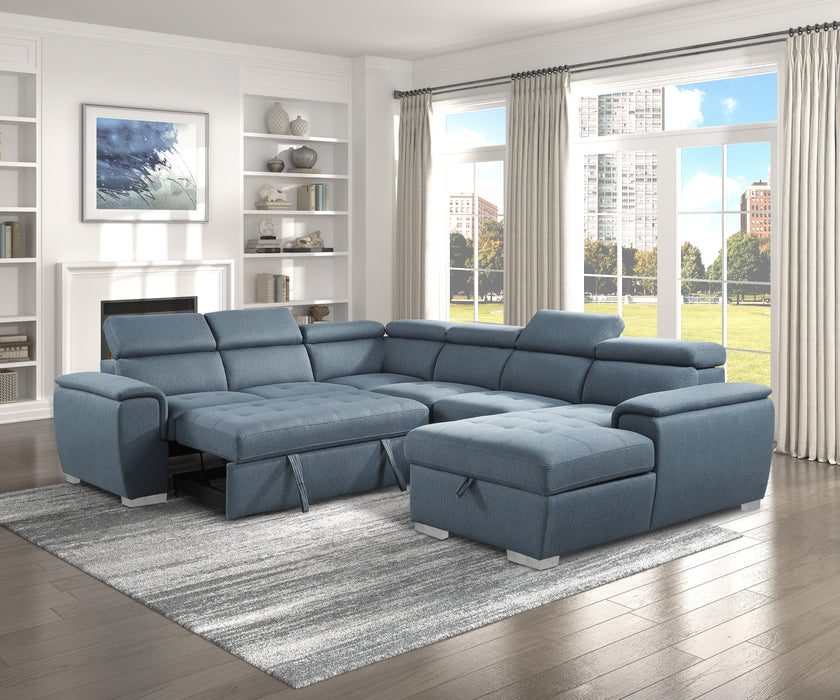 Berel Sectional W/ Sleeper & Storage BLUE