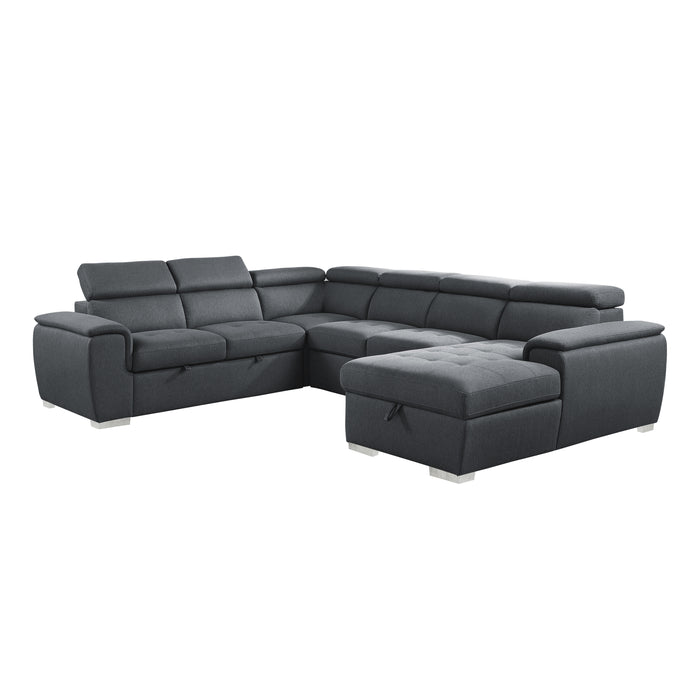 Berel Sectional W/ Sleeper & Storage CHARCOAL