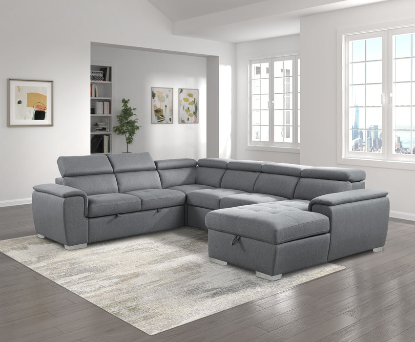 Berel Sectional W/ Sleeper & Storage GREY