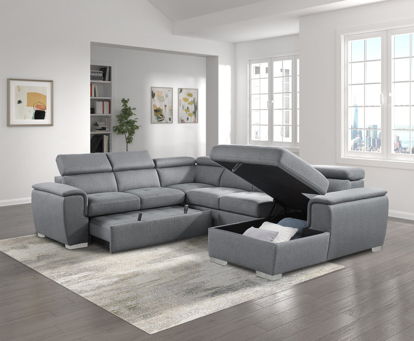 Berel Sectional W/ Sleeper & Storage GREY