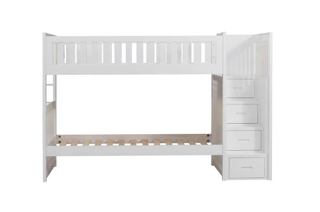 Galen Twin/Twin Bunkbed W/Stairs WHITE