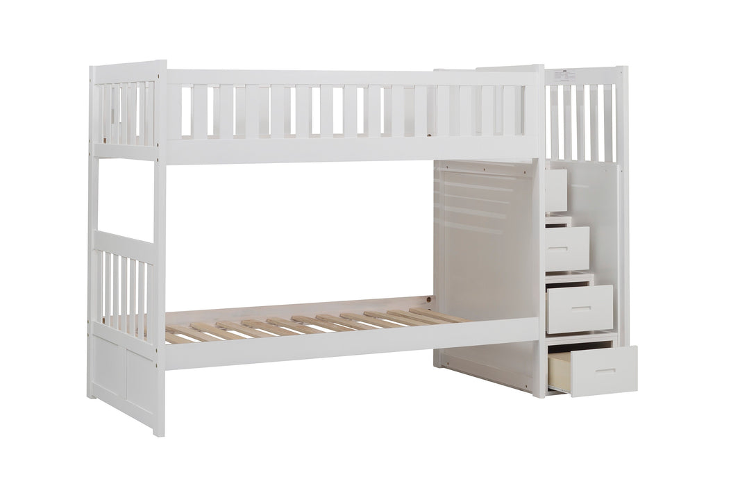 Galen Twin/Twin Bunkbed W/Stairs WHITE