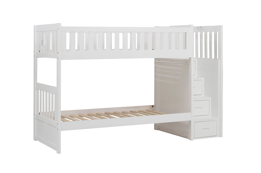 Galen Twin/Twin Bunkbed W/Stairs WHITE