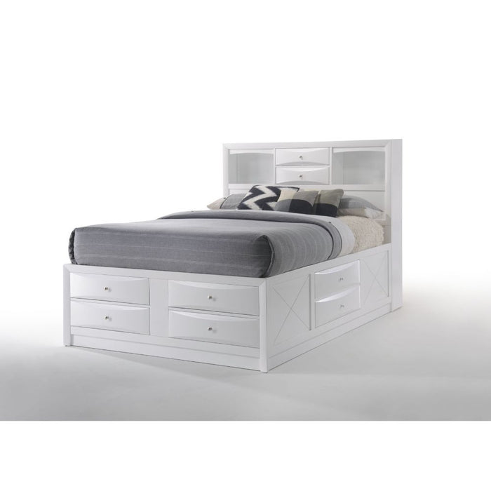 Ireland Queen Platform Bed w/ Storage WHITE