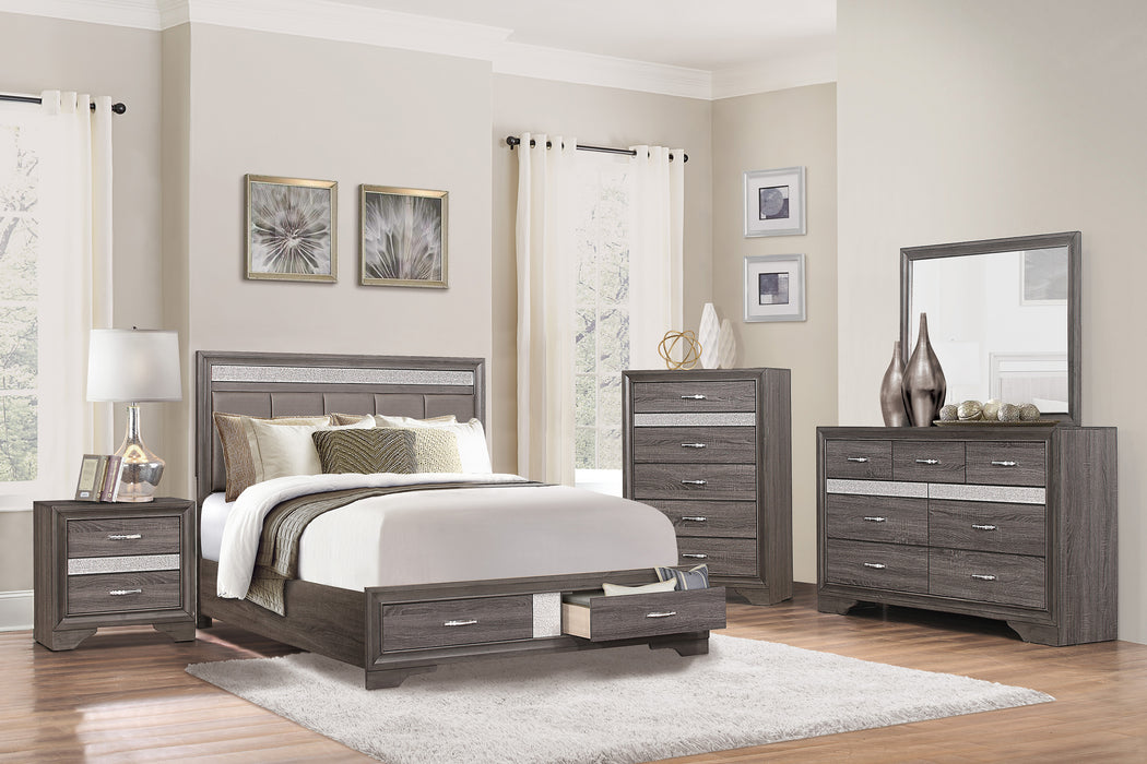 Luster 4PC Queen Bedroom - Q Bed, nitestand, dresser, mirror GREY