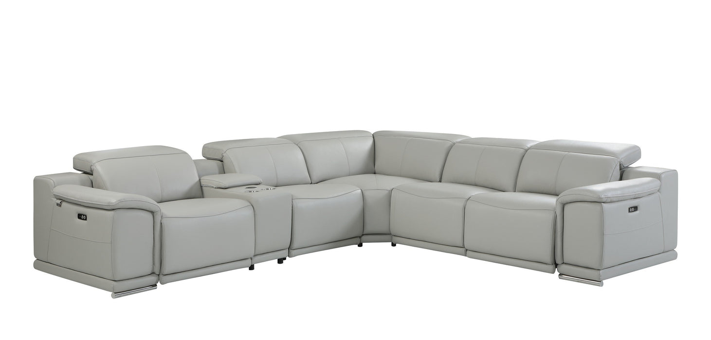 Alanzo 6PC Modular Italian Leather Power Reclining Sectional LITE GREY